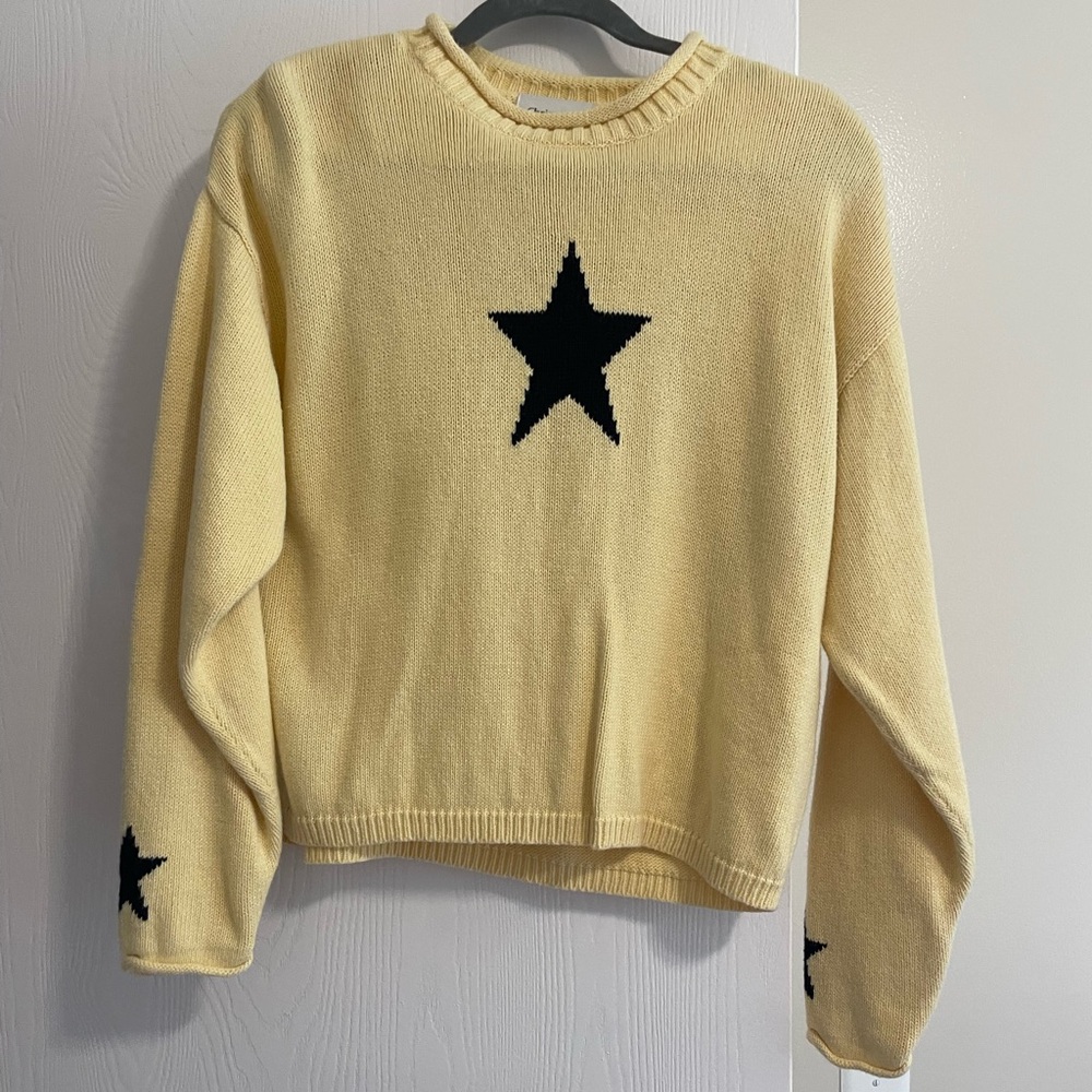 Christopher & Banks pale yellow sweater with navy stars
